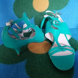 Teal Sandal with kitten heel